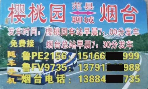 櫻桃園到煙臺名片正面